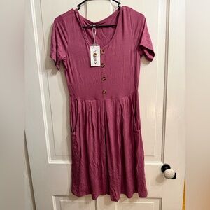 NEW Auselily Mauve Button-Front Midi Dress